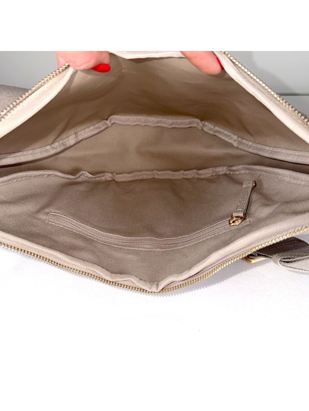 JULY Everyday Crescent Bag Canvas Purse Taupe Khaki Crossbody Sling - Picture 4 of 5